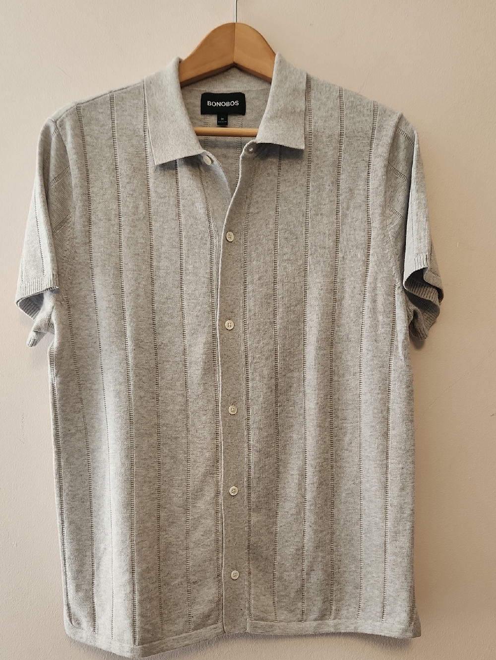Bonobos Light Gray Cotton Knit Short-Sleeve Button-Down Resort Shirt size M